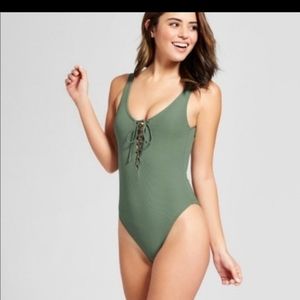 3 for $20 Xhilaration Olive Green Ribbed Lace Up One Piece